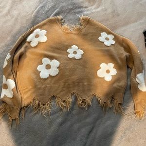 tan floral knite cropped sweater